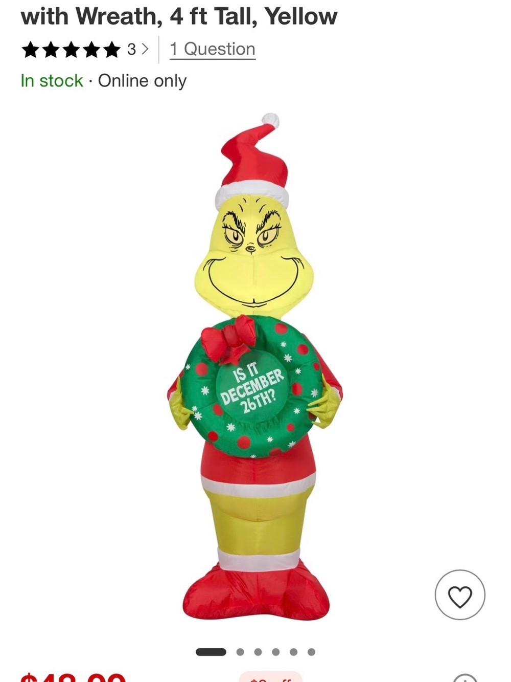 Inflatable Grinch with Wreath - Yellow Holiday Décor